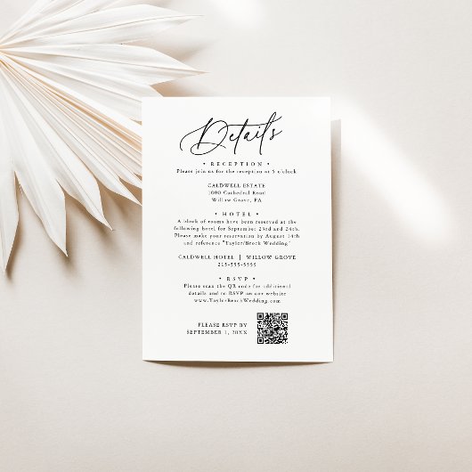 Charme élégant Mariage noir et blanc Détails Carte