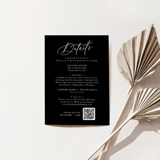 Charme élégant noir foncé Mariage détails carte
