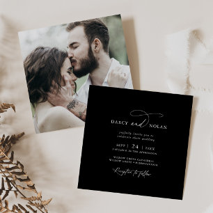 Charme élégant Photo Noir foncé Mariage Invitation