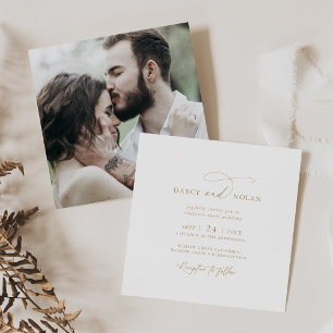 Charme élégant Photo White Gold Wedding Invitation