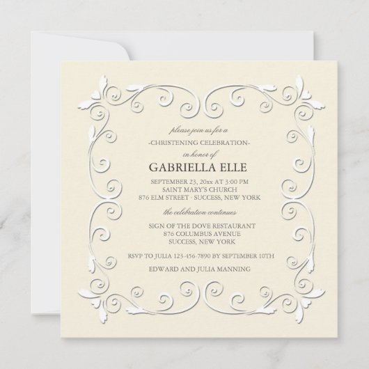 Charme et grâce Christening Invitation (Devant)