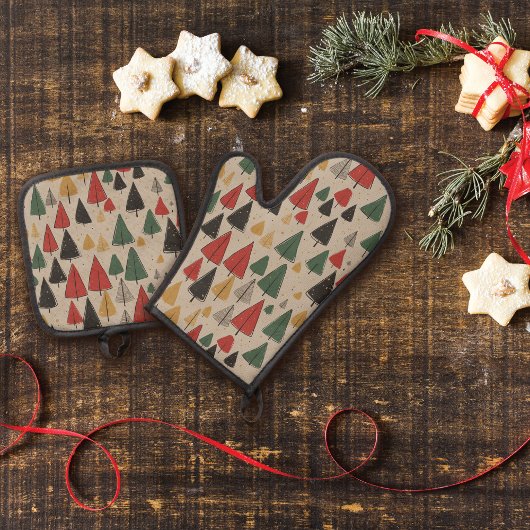 charme: kerstboompatroon ovenwant & pannenlap set