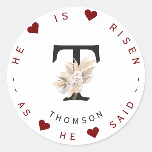 Charme Pampas Grass Floral Monogramme Étiquette de (Devant)