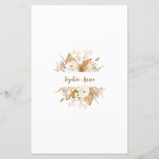 Charme Pampas Grasse Fleurs blanches Carte Anniver (Dos)