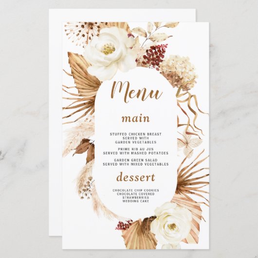 Charme Pampas Grasse Fleurs blanches Carte Anniver (Devant / Derrière)