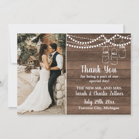 Charme rustique Mason Jar String Mariage Merci (Devant)