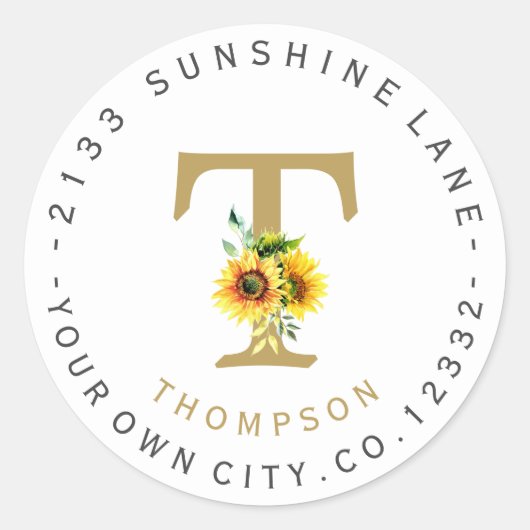 Charme tournesol Monogramme Étiquette de adresse c (Devant)