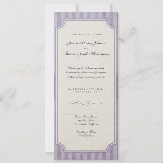 Charme vintage Lilac Monogramme Mariage Invitation (Devant)