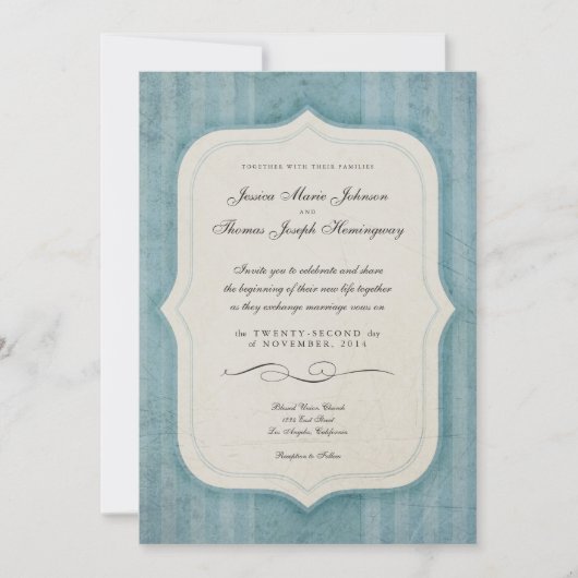 Charme vintage Monogramme bleu Invitations de mari (Devant)