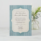Charme vintage Monogramme bleu Invitations de mari (Debout devant)