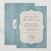 Charme vintage Monogramme bleu Invitations de mari (Devant / Derrière)