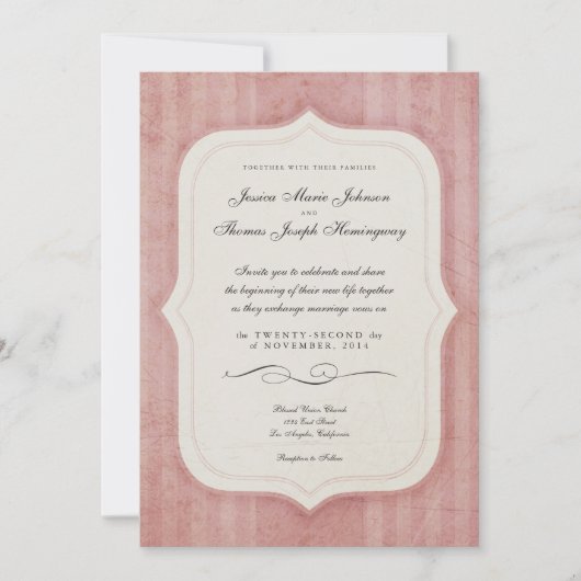 Charme vintage Monogramme rose Invitations de mari (Devant)