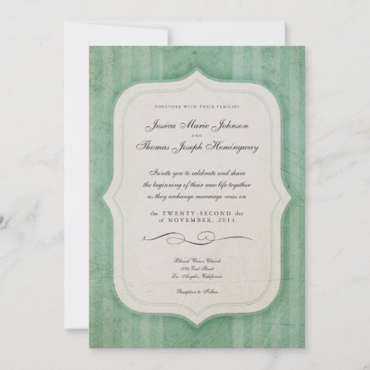Charme vintage Vert Monogramme Invitations de mari (Devant)