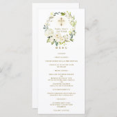 Charme Waterverf Witte Bloemen Krans Doop Menu (Voorkant / Achterkant)