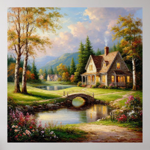 Charmeuze landelijke cottage omringd door weelderi poster