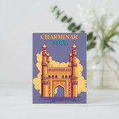 Charminar, India Reizen waterverf retro Briefkaart (Staand voorkant)
