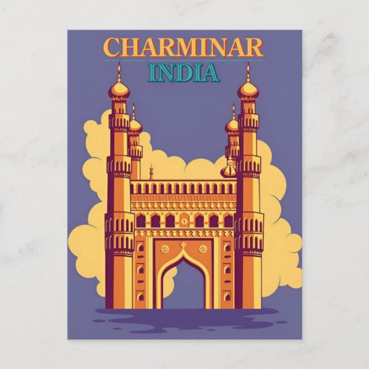  Charminar, India Reizen waterverf retro Briefkaart (Voorkant)