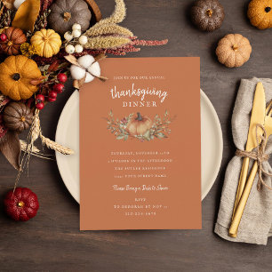 Charming Autumn Pumpkin Thanksgiving Dinner Invita Kaart