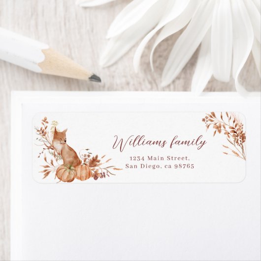 Charming Autumn Terracotta Baby Fox Pumpkin Etiket (Insitu)