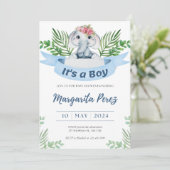 Charming Baby Boy Elephant Illustration Invitation (Debout devant)
