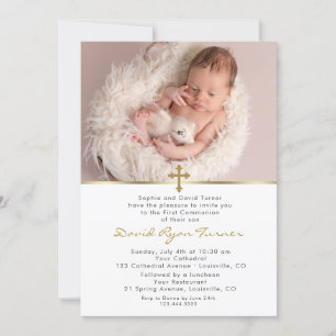 Charming Baby Foto Gold Cross Heilige Communie Kaart