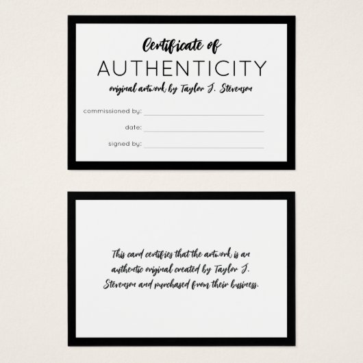 Charming Black Mini certificat d'authenticité (Devant & derrière)