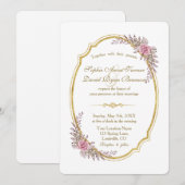Charming Blush Floral Gold Lijst Wedding Invite Kaart (Voorkant / Achterkant)
