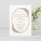 Charming Blush Floral Gold Lijst Wedding Invite Kaart (Staand voorkant)