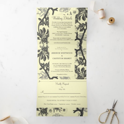 Charming Botanical Wedding Drieluik Uitnodiging (Binnen)
