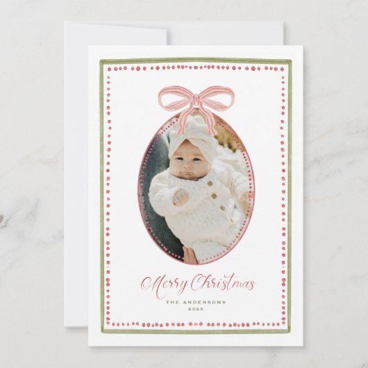 Charming Bow Hand Painted Christmas Photo Card Feestdagenkaart (Voorkant)