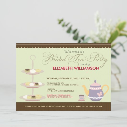 Charming Bridal Tea Party Invitation (Munt) Kaart (Staand voorkant)
