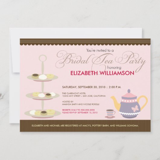 Charming Bridal Tea Party Invitation (roze) Kaart (Voorkant)