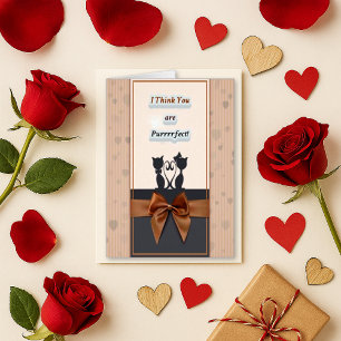 Charming Brown Striped Cat Silhouette Love Card