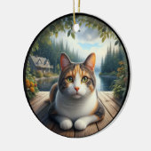 Charming Calico Cat Rustic Scene  Keramisch Ornament (Links)