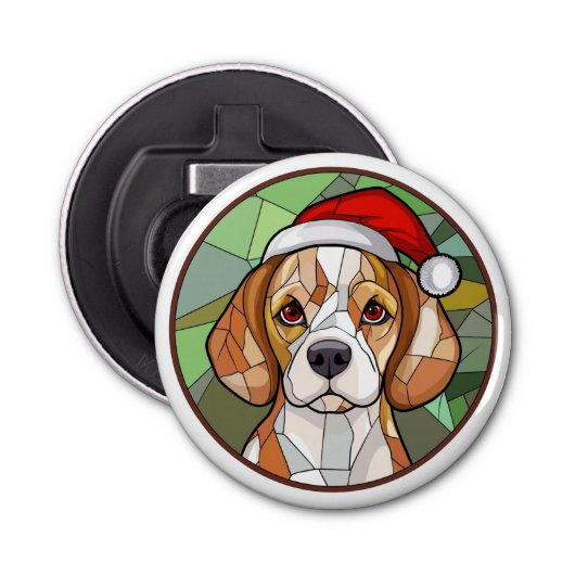Charming Canine Cheer: Beagle thema Kerstmis Button Flesopener (Voorkant)
