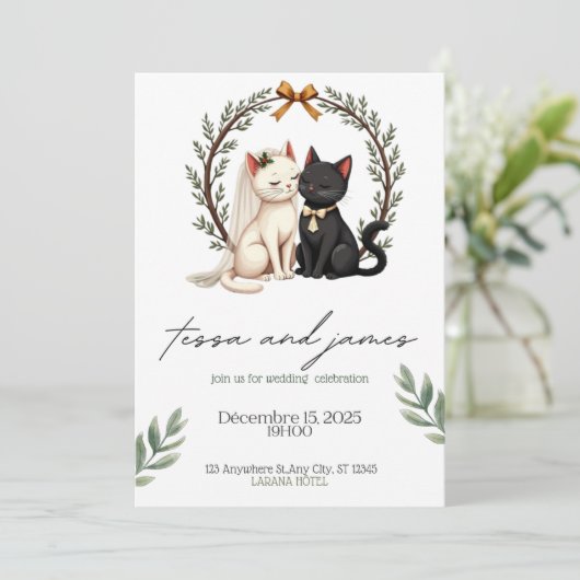 Charming Cat Couple Wedding Invitation (Debout devant)