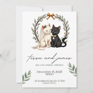 Charming Cat Couple Wedding Invitation Kaart