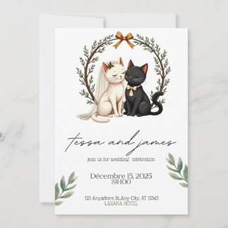 Charming Cat Couple Wedding Invitation Kaart