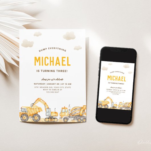 Charming Construction Anniversaire Invitation