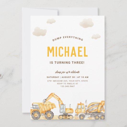 Charming Construction Anniversaire Invitation (Devant)