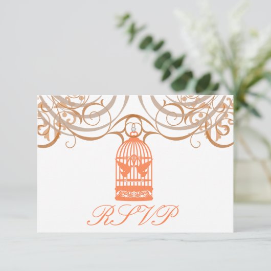 Charming Coral Birdcage Rsvp Invitation (Debout devant)