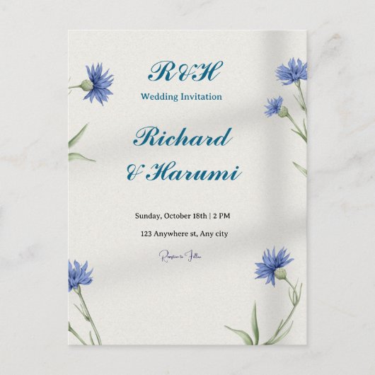 "Charming Custom Wedding Invitation" Briefkaart (Voorkant)