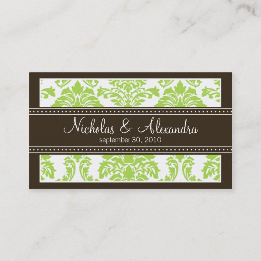 Charming Damask Wedding Web Visitekaartje (limoen) (Voorkant)