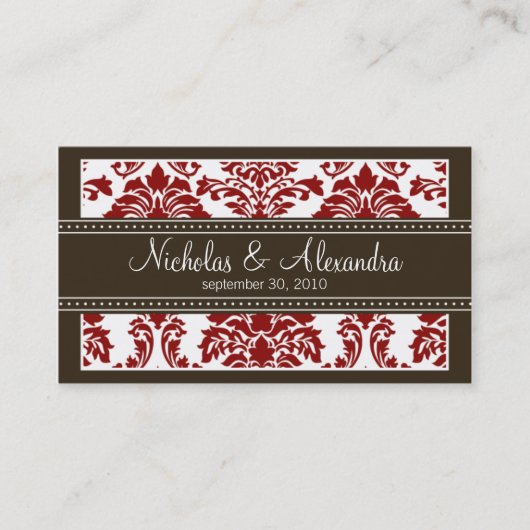 Charming Damask Wedding Web Visitekaartje (rood) (Voorkant)