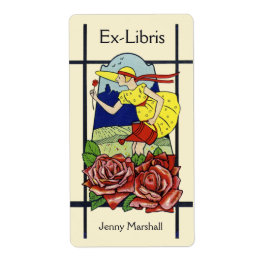 Charming deco girl, rozen, tuinplaatlabel etiket