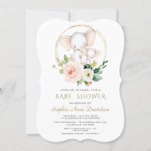 Charming Elephant Pink Floral Baby shower Kaart
