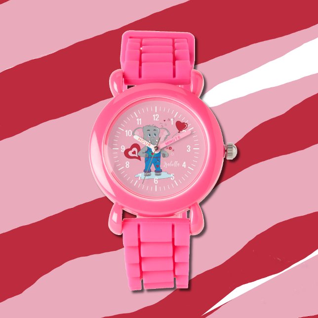 Charming éléphant rose montre fille avec nom (Créateur téléchargé)