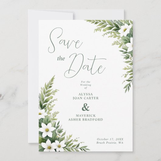 Charming Exuberant Green Foliage Garland Wedding Save The Date (Voorkant)