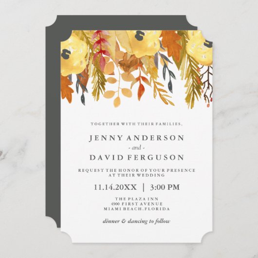 Charming Fall Watercolor Wedding Invitations (Devant / Derrière)