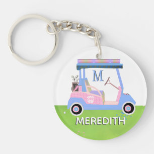 Charming Feminine Golf Cart Clubs Monogram Sleutelhanger